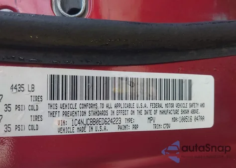 2014 Jeep Compass Sport from USA, damaged, VIN 1C4NJCBB0ED624223